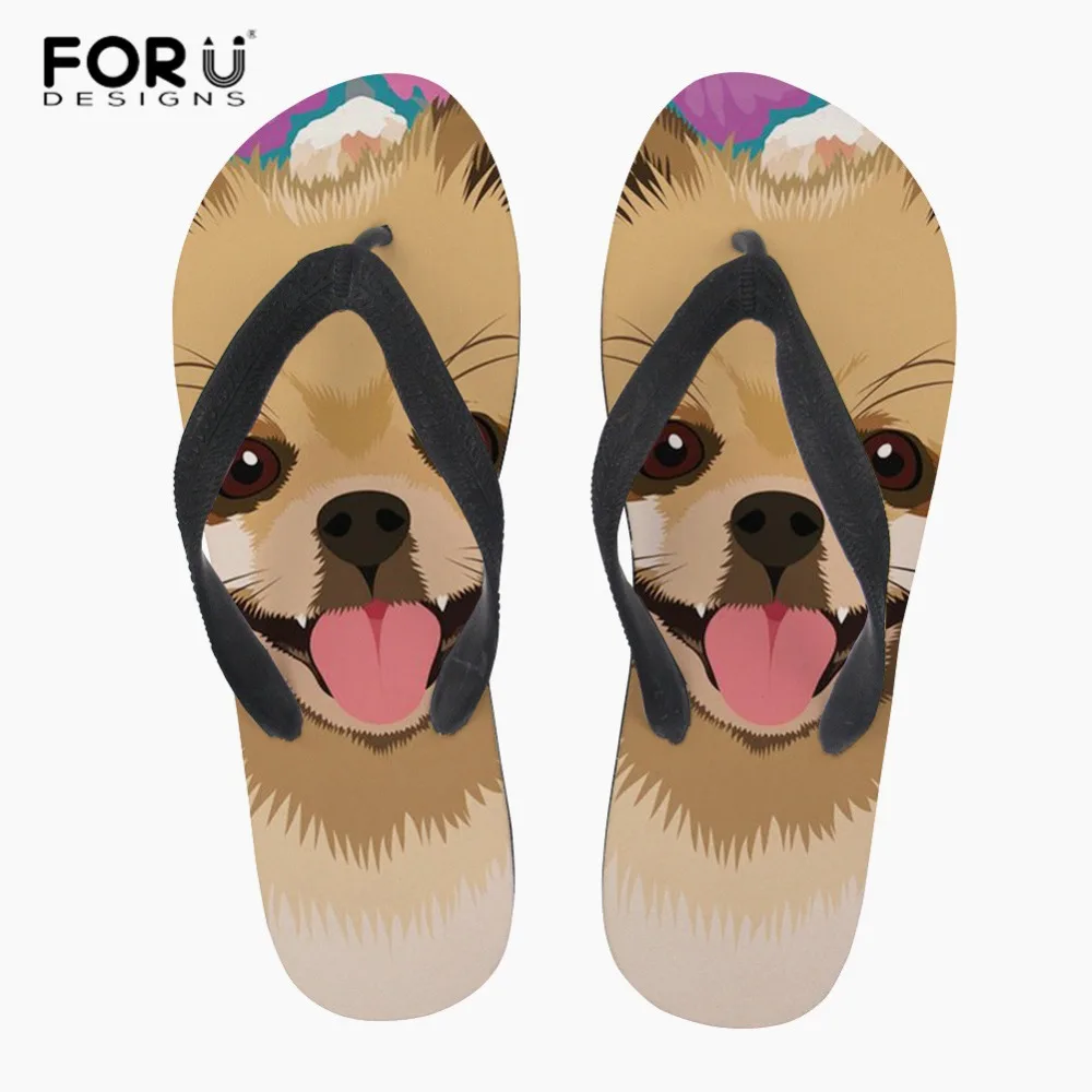 

FORUDESIGNS Cute Pomeranians Print Women Flat Flipflops Ladies Summer Leisure Sandals Outside Rubber Soft Beach Slippers pantufa