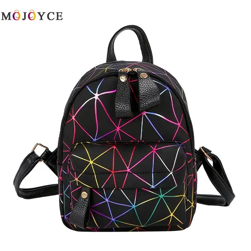 

Women Geometric Zipper PU Leather Backpacks Diamond Lattice Mochilas Mujer Mini Shoulder Backpack