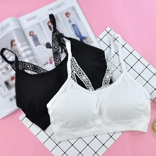 Новые девушки студентов подросток кружевными бретельками летняя однотонная цветная оборка Майка-топ Intimates нижнее белье бюстгальтер FS0552