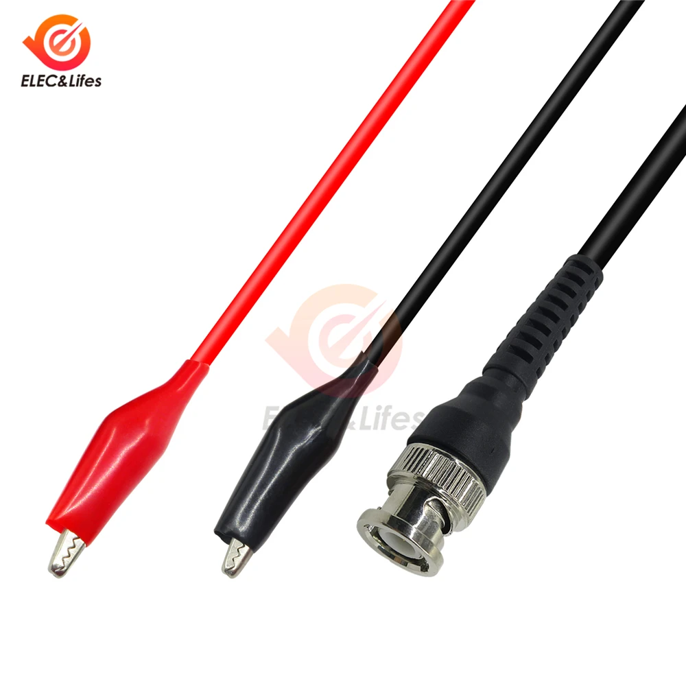Digital Oscilloscope BNC Probe Test Leads 50 ohm Coaxial Q9 Male Plug to Dual Alligator Clip 1.1m