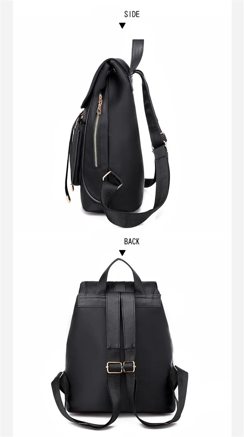 2 комплекта, Женский нейлоновый рюкзак на молнии с замком, женская школьная сумка с защитой от кражи для девочек-подростков, черные повседневные дорожные сумки, Mochila