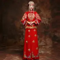 New Red traditional chinese wedding dress Qipao National Costume Womens Overseas Chinese Style Bride Embroidery Cheongsam S-XXL
