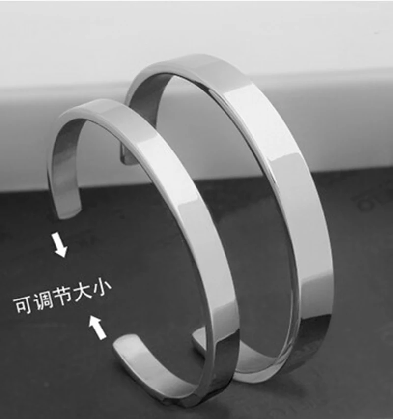 

JINSE ID Bracelet Engraving Smooth Opening Couple Bracelet Titanium Steel Jewelry Customized Logo Engraving IDB008
