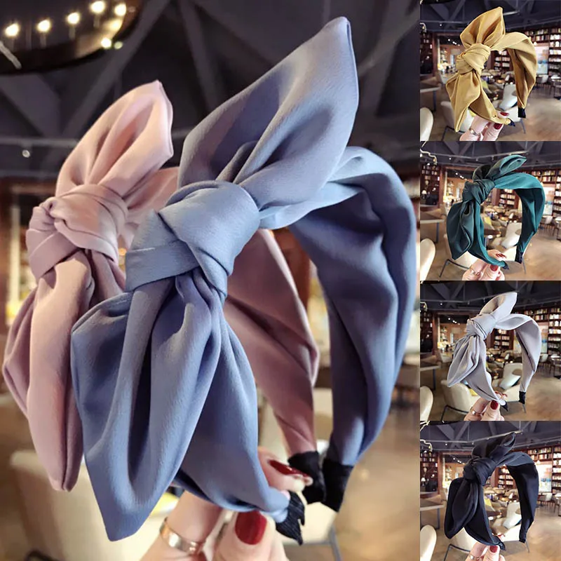 

Korea Solid color fabric Big Bow Hairband wide side knotted headband For Women Sweet ladies Hair Accessories Hair Hoop