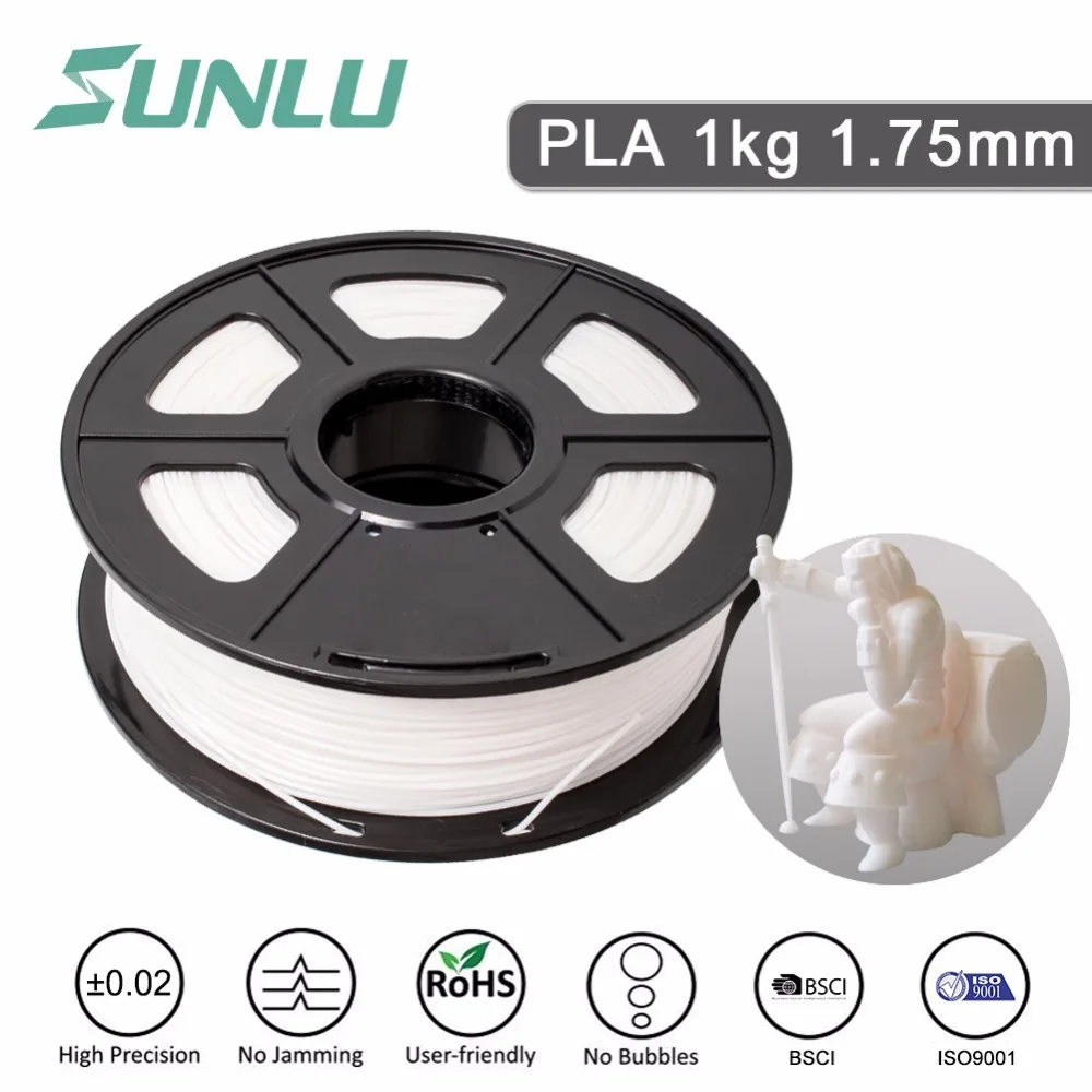 

PLA SUNLU 3D PLA Printer Filament 1.75mm Polycarbonate Filament 2.2LBS(1KG) Spool White Color PLA Filament for 3D printers