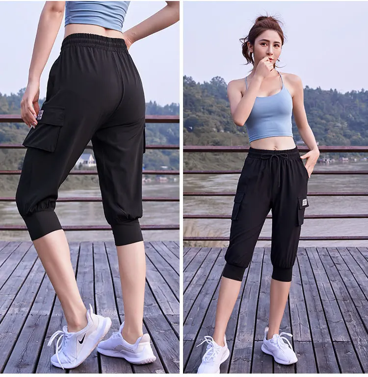 Loose large pocket yoga running fitness casual sports pants women's cropped trousers quick-drying