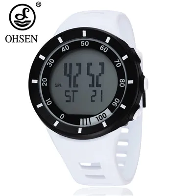 Reloj Masculino, мужские спортивные часы с резиновым ремешком, OHSEN, цифровые, Hombre, 5 АТМ, водонепроницаемые, ударопрочные, наручные часы с будильником, мужские часы - Цвет: White