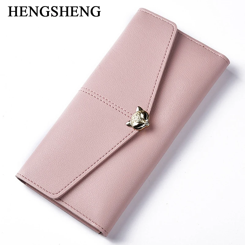 

HENGSHENG 2017 Brand Women Wallets Fashion Clutch Wallet For Lady Fox Buckle Leather Wallet Female Purse cartera mujer WWS033