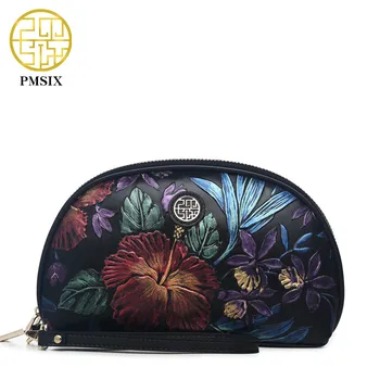 

Pmsix 2020 New Embossing Genuine Leather Women Clutch Purse Black Vintage Women Evening Bags bolsa feminina P510005