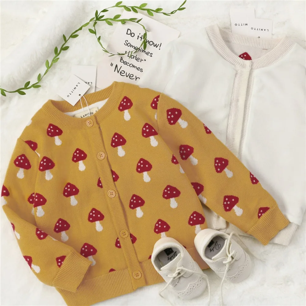 

Kids Cardigans Baby fleece lining thicken warm cardigans Mushroom pattern design knitted fashion baby girls sweater coat
