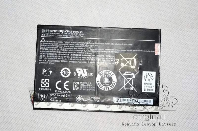 JIGU 1ICP4/83/103-2 AP12D8K Батарея для acer Iconia W510 W510P P3-171 3,7 V 7300 мА/ч, 27WH