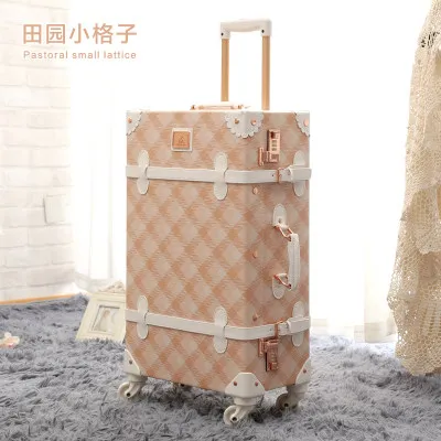 Ретро чемодан на колесиках из искусственной кожи, винтажный чемодан на колесиках, женская сумка для путешествий - Цвет: luggage