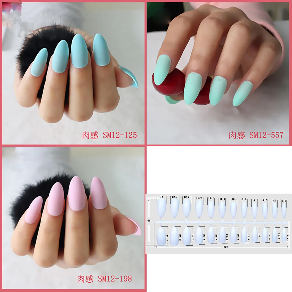 

24pcs Matte False Nails Popular Designs Glue On Long Tip Patch Pure Color Nail Chip Extensions Artificial Nail Art Accessories