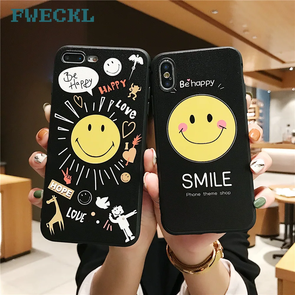For iPhone 7 Case Cartoon Smile Couple Phone 8 Plus 6 6S X XS MAX XR Smiley face Soft TPU Silicon Cover |