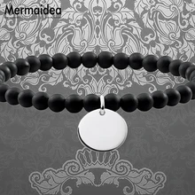 Браслет из бисера ID с бисер из обсидиана Серебряный Диск пара стерлингового серебра 925 пробы модные ювелирные изделия классический подарок для женщин девушек