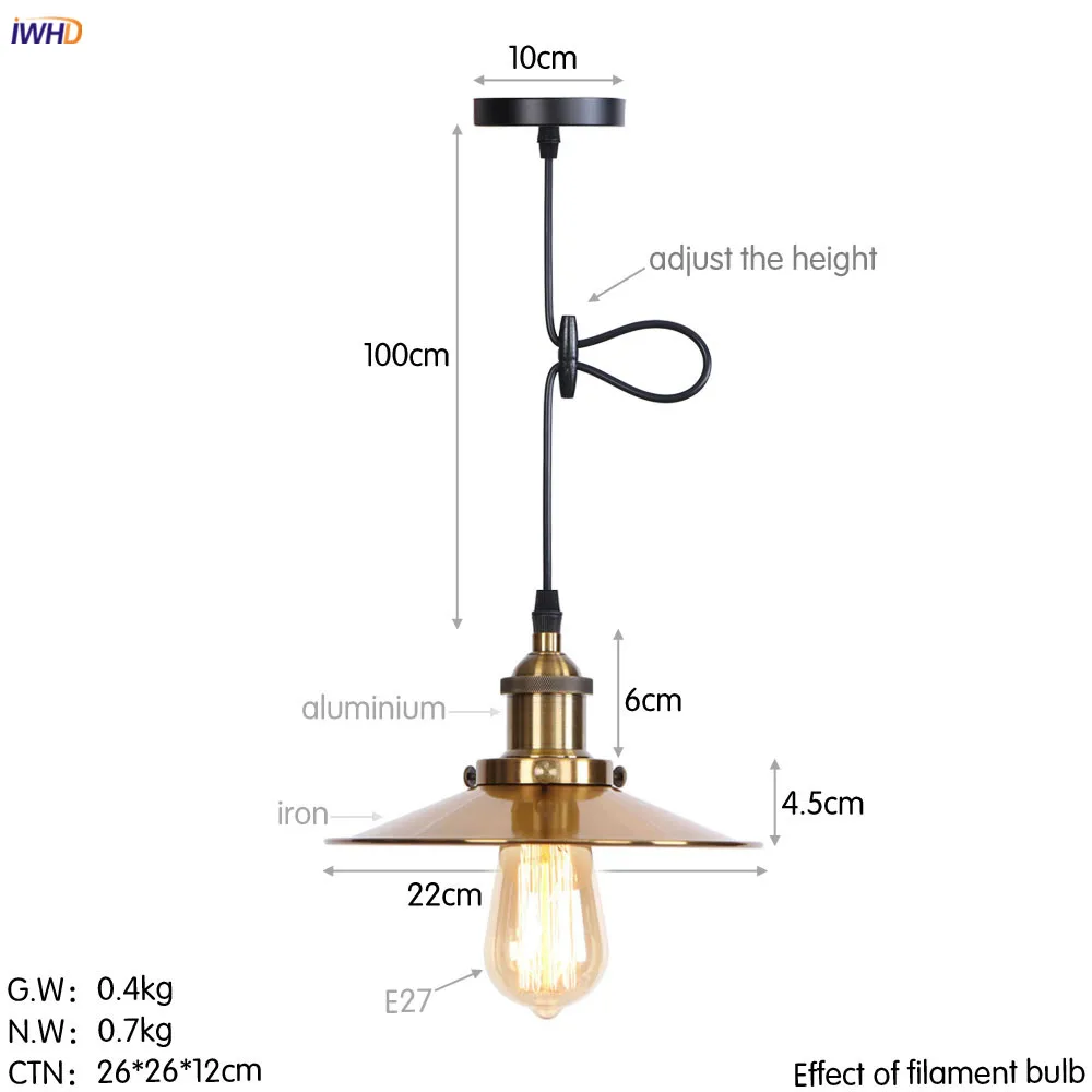 IWHD золото ретро Edison светодиодный подвесные светильники обеденный Гостиная Лофт Промышленные Decor подвесные светильники Hanglamp Винтаж - Цвет корпуса: 1