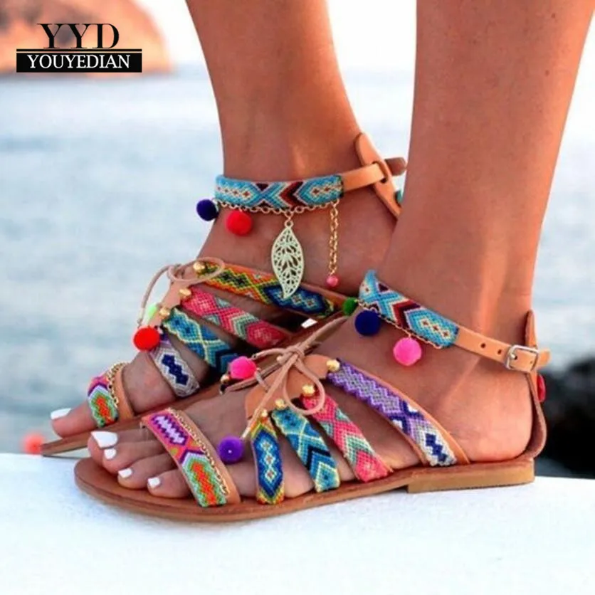 

YOUYEDIAN 2018 Summer Sandals Women's Shoes Flat Comfortable Family Wind Bohemia Shoes Woman Size 35-43 botines de cuero mujer#3