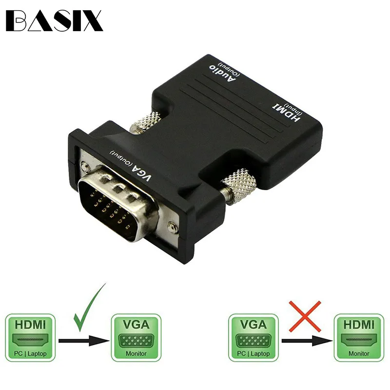 

Basix HDMI to VGA Adapter Converter HDMI Female to VGA Male Audio Cable Video Converter 1080P for PC Laptop TV Box Projector