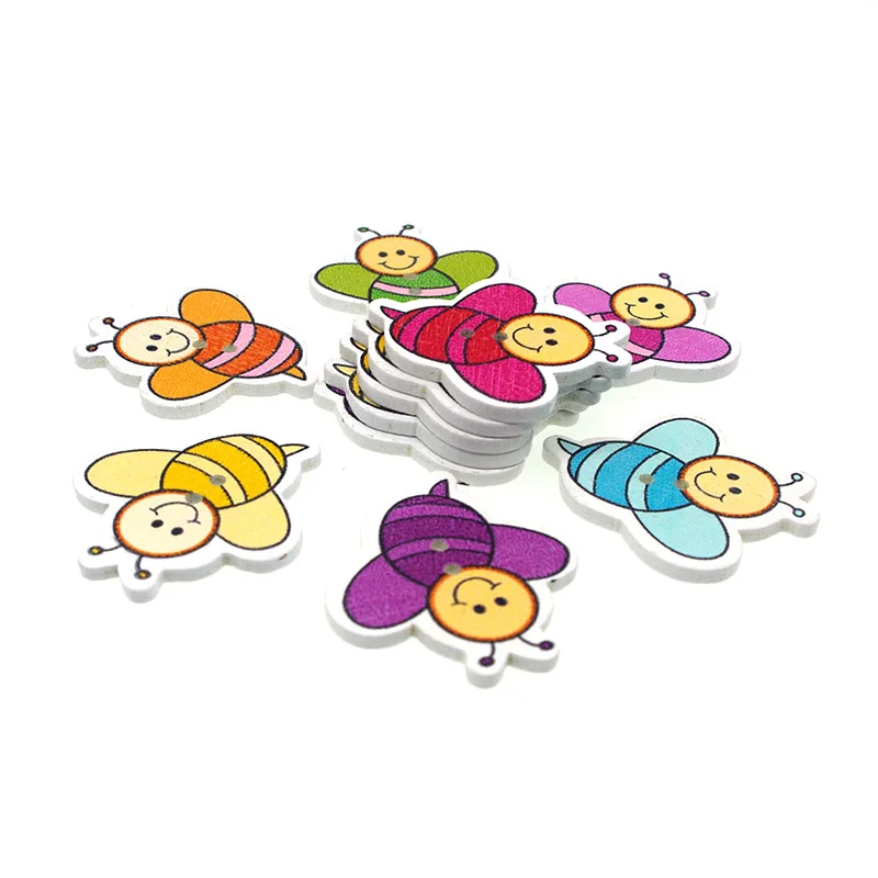 

20PCs Wooden Sewing Buttons Scrapbooking Bee Colorful Mixed 2 Holes Cartoon Costura Botones Decorate bottoni 24x20mm W2030