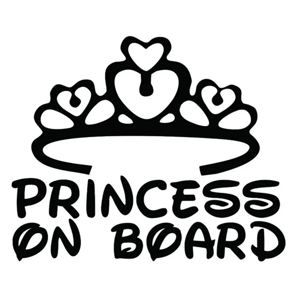 Cunymagos 17cm14cm PRINCESS ON BOARD BABY Cartoon Fashion Vinyl Car-Styling Car Sticker BlackSilver (7)