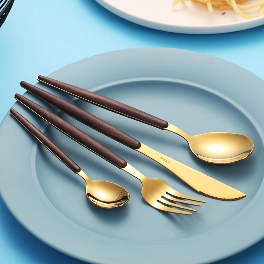 

European Style Flatware Stainless Steel Dinner Spoon Steak Knives Black Flatware Fork Spoon Knife Set Cutlery Home 50F039