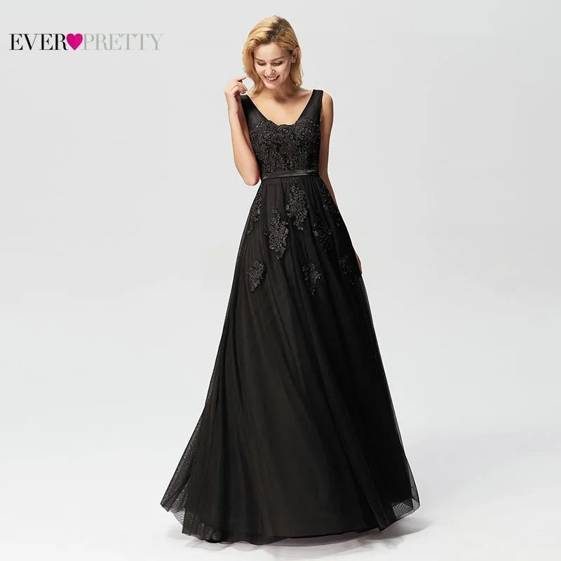 Black Prom Dresses Elegant Ever Pretty EP07723 New Arrival A-line Sleeveless Tulle Burgundy Long Party Gowns Vestido De Gala - Цвет: Black