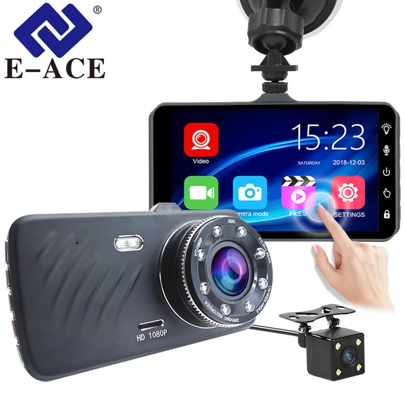 E ACE Car DVR 4 Inch Touch Auto font b Camera b font Dual Lens Dash