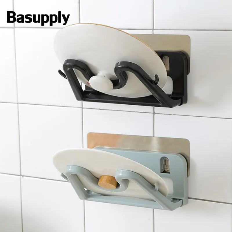 

BASUPPLY 1PC Non Perforated Self Adhesive Kitchen Pot Lid Rack Pot Cover Chopping Board Wall Mounted Holder Kitchen Accessories
