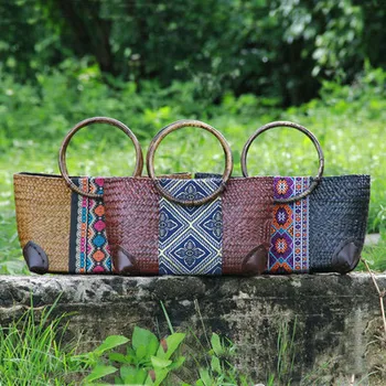 

2019 The new Thai version of the straw bag women's handbag retro fashion rattan bag travel beach bag