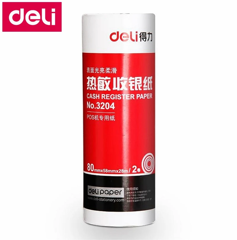 2 ROLL/LOT Deli 3204 Cash Register Paper Roll 80x57mmx28m Thermal Paper Heat Sensitive Thermal Cash