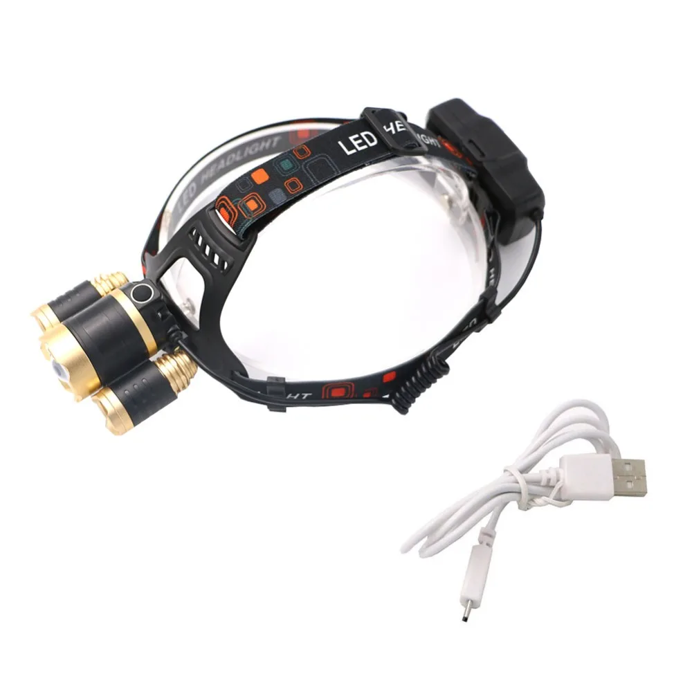 Фонарь налобный светодиодный 4000 лм 1 * T6 + 2 R2 4 режима|charging headlight|head light lampheadlights for |