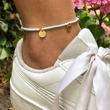 Круглый Кулон эластичные браслеты на лодыжку для женщин камень браслет на ногу из бисера богемные браслеты на ногу Бохо океан Ювелирные изделия Прямая поставка