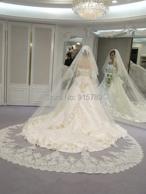 Two Tier Long Cathedral Length Bridal Wedding Veil Lace Edge White Two Tier Long Cathedral Length Bridal Wedding Veil Lace Edge White Ivory Free Comb In Veils From Weddings Events On Aliexpress Alibaba Group