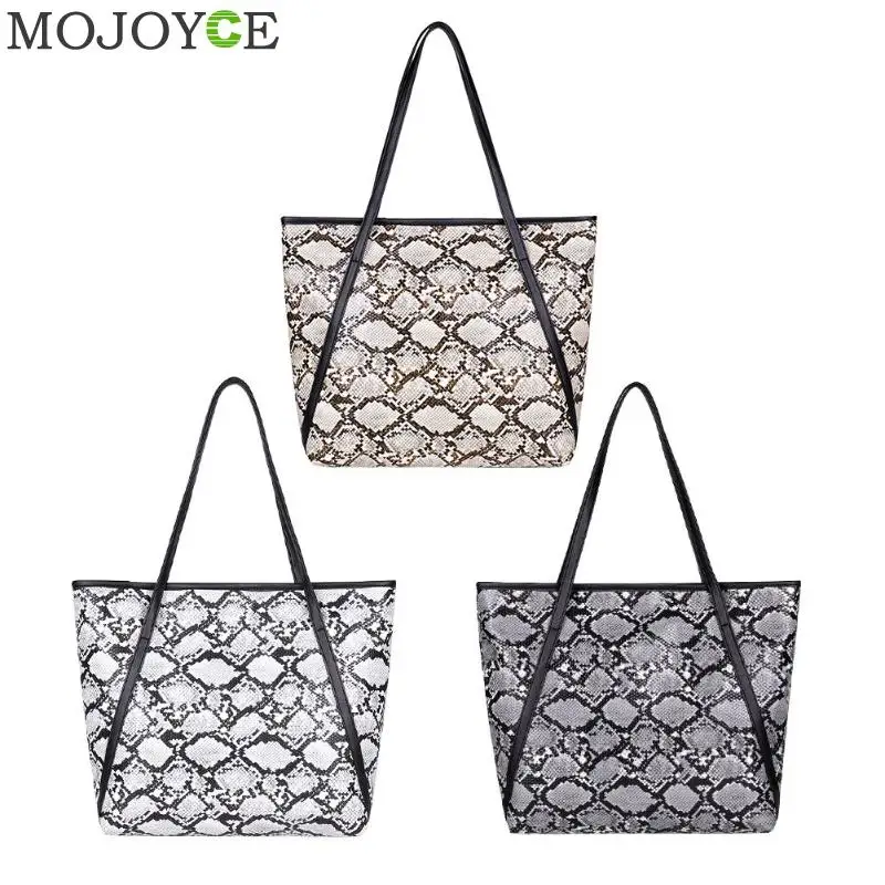 Ladies Fashion Female Big Snake Print Shoulder Handbags Women Large Capacity Top-handle Bags Casual Shopping PU Leather Totes