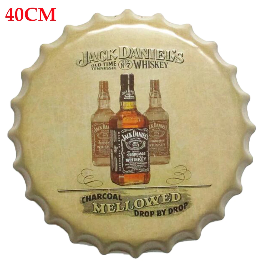 

40cm Beer Bottle Cap Retro Beer Metal Tin Sign Whisky Wine Beer Cover Vintage Home Bar Wall Decoration