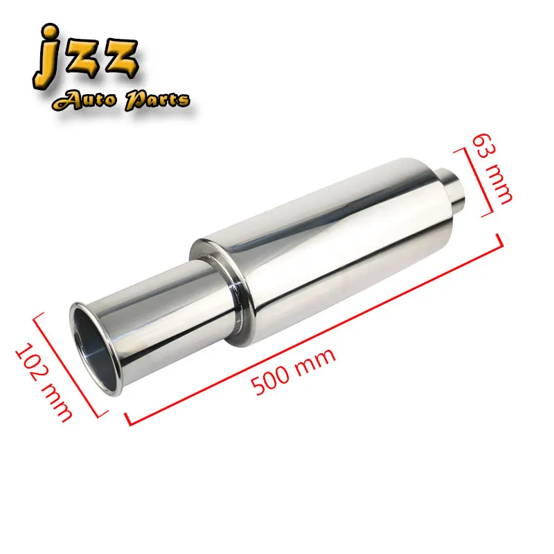 

JZZ universal high quality chrome silver car exhaust pipe 63mm inlet 102mm outlet stainless steel race muffler stright cut tip