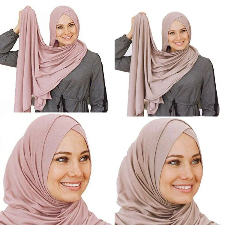 Женский элегантный скромный мусульманский исламский шарф Рамадан мягкий легкий Джерси мгновенный хиджаб длинный платок легко носить