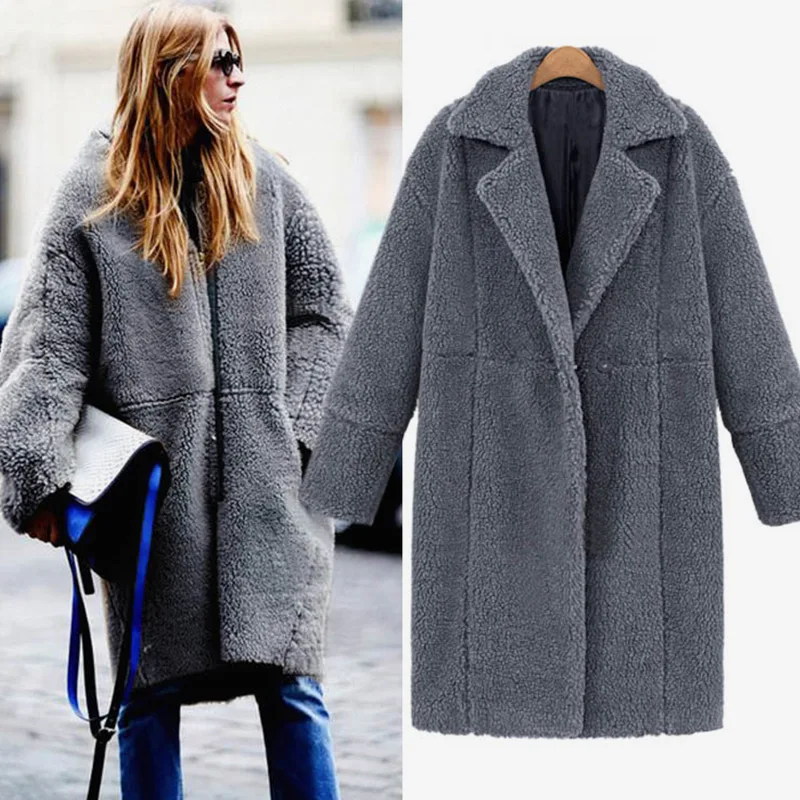 MCCKLE Women Winter Faux Fur Coat 2018 New Thicken Lambwool Solid Long Coat Overcoat Female Loose Warm Lamb Fur Jacket Outerwear