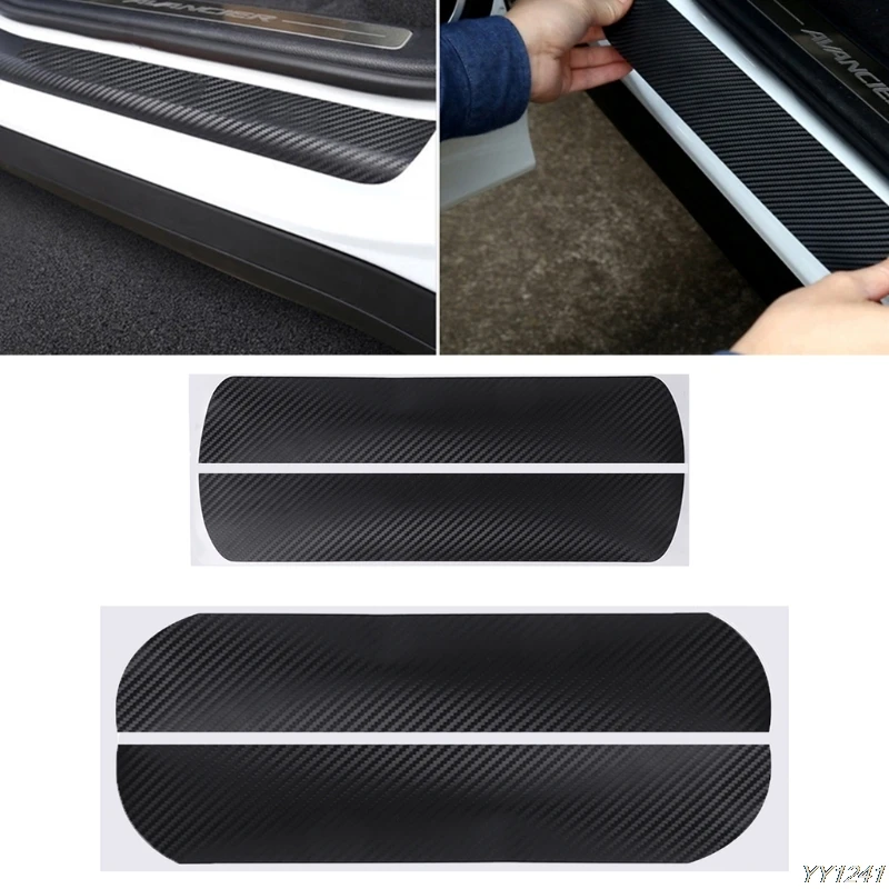 Car Accessories New 4 Pcs Carbon Fiber Car Door Pedal Plate Sill Scuff