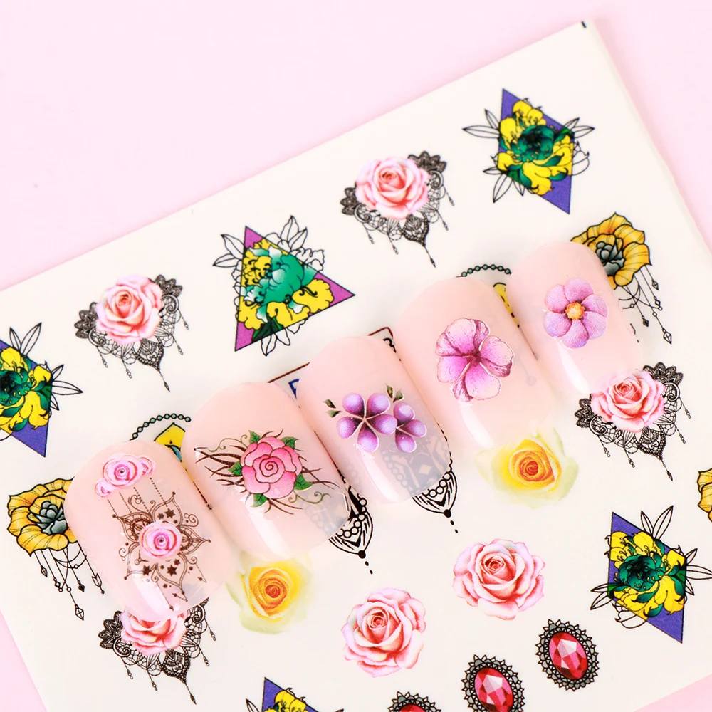 

1PCs Water Nail Decals&Sticker Flower Leaf Tree Green Simple Design Summer Slider for Manicure Nail Art Watermark Tips