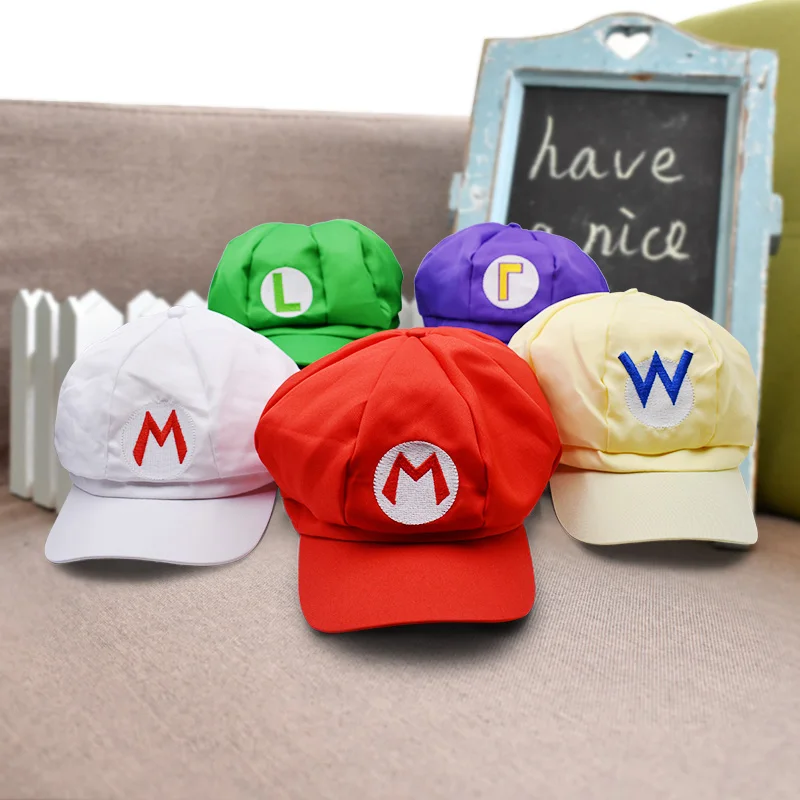 

27cm 11'' Anime Super Mario Hat Cap Luigi Bros Cosplay Baseball Costume Cappy Hat Waluigi Wario Soft Caps Game Halloween Props