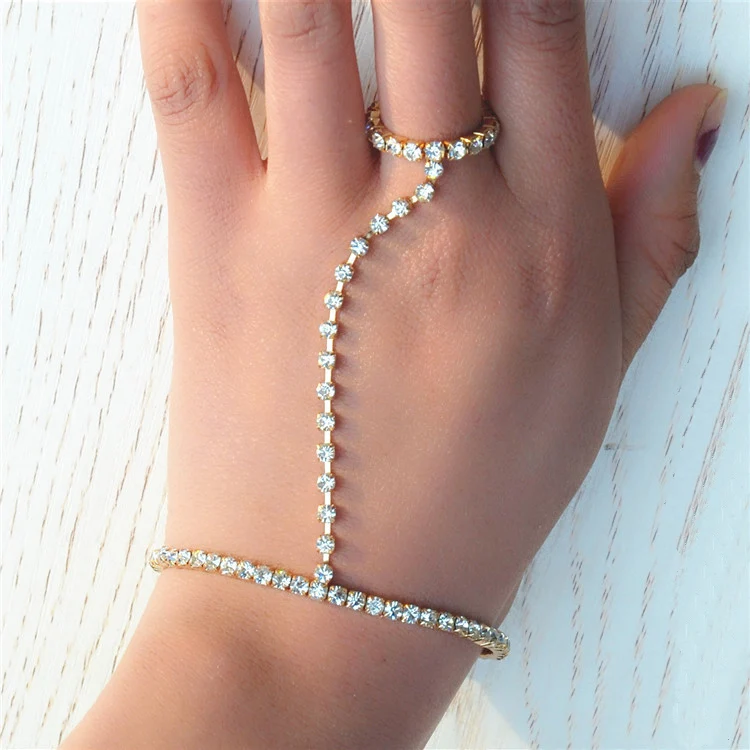 New Gold Luxury Rhinestone Bracelet Crystal Hand Chain Slave Bracelet