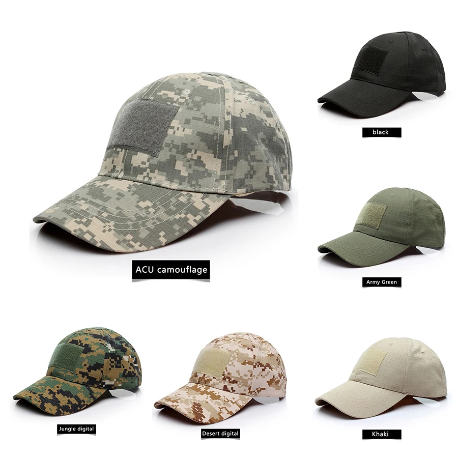

Military Baseball Cap Sunscreen Hat Tactical Army Camouflage Visor Magic Stick Adjustable Head Wear for Fishing Cycling Camping