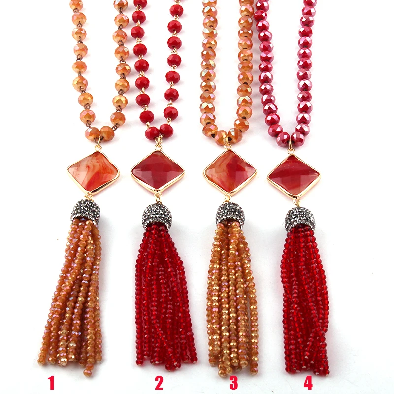 Модные богемные ювелирные изделия стекло кристалл красный/оранжевый и длинное ожерелье с кристаллами для женщин национальное ожерелье