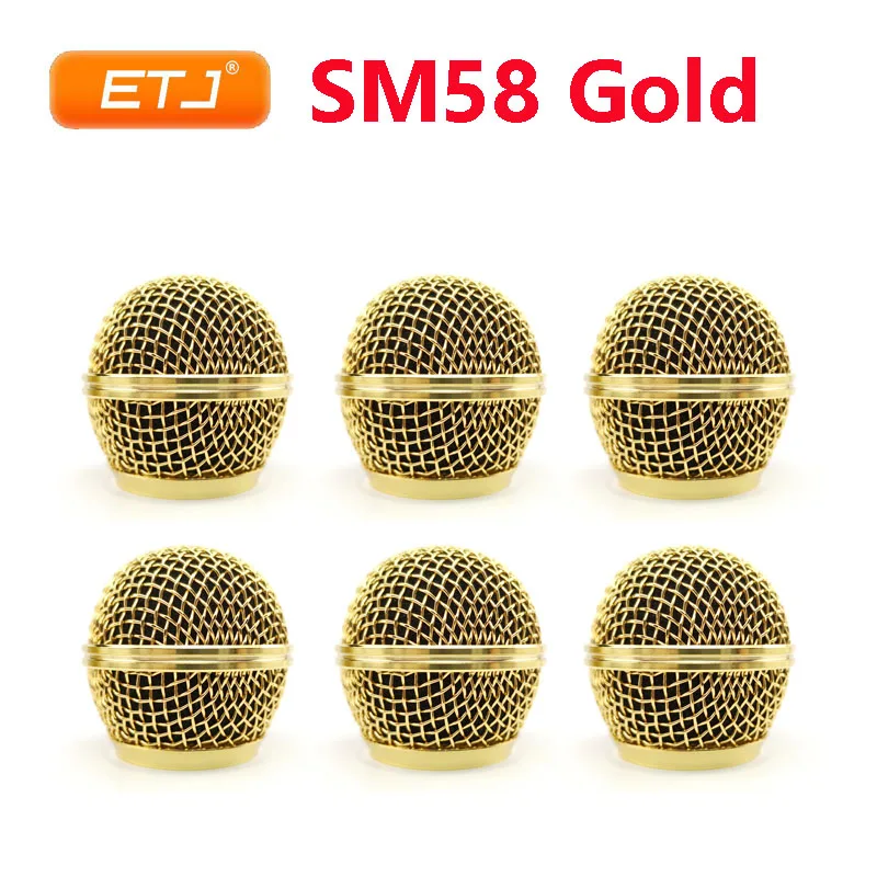 

6pcs Microphone Ball Mesh Grille Beta58 SM 58 Microphone Accessories Ball Head Replacement Accessory Electroplating Gold Color