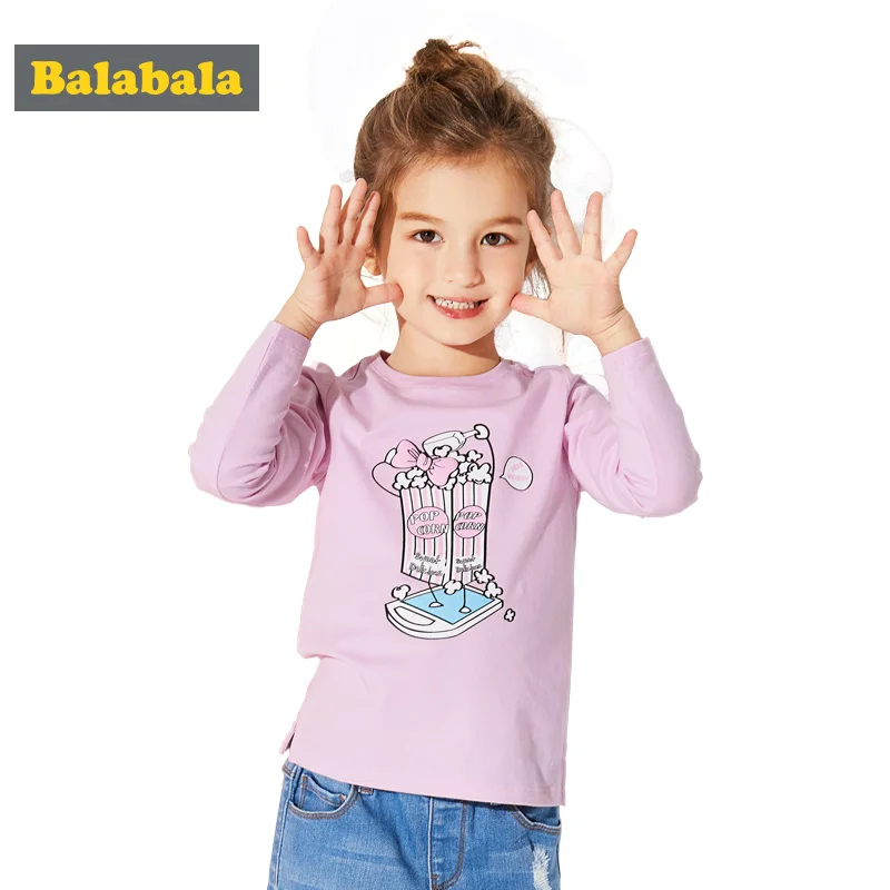 

Balabala girls long sleeve tshirt cotton round neck baby girl T-shirt spring 2018 children clothes cartoon girl casual clothing