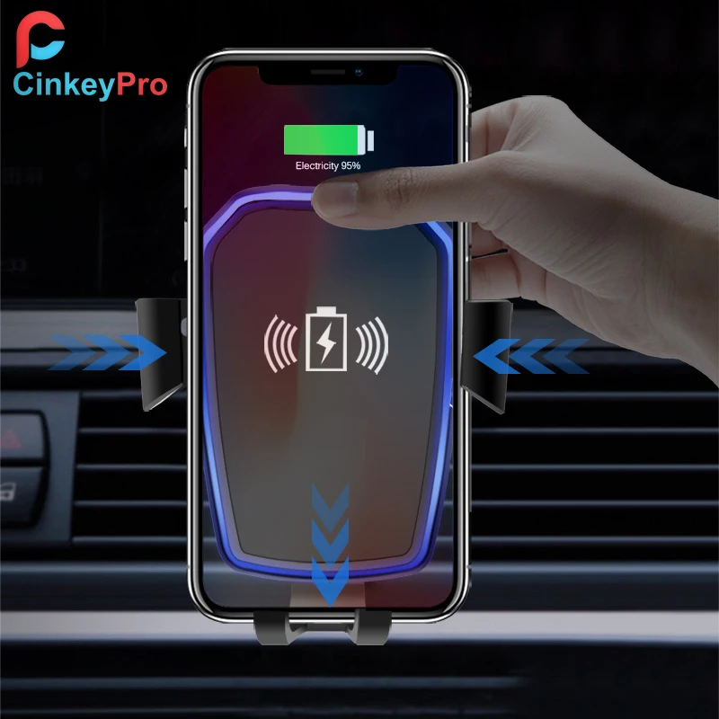 

CinkeyPro Wireless Car Charger for iPhone X 8 XS Samsung XiaoMi USB Fast Charging Holder Air Vent Stand QI Device Universal