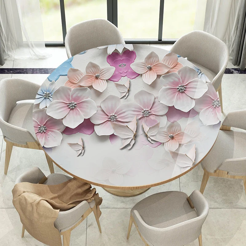 

2019 New 3d Flower PVC Tablecloth Round Thicnness Waterproof Table Mat Crystal plate tablecloth High Temperature Resistant