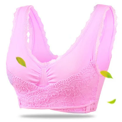 pink Спереди поперечная боковая пряжка беспроводной кружевной бюстгальтер Спортивное нижнее белье бюстгальтер для сна Прямая поставка - Цвет: pink