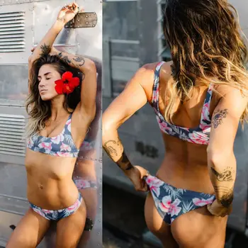 

2017 Women Bikini Set Swimwear Bandage Push-Up Padded Swimsuit Bathing Beachwear Floral Printed Brazilian Bikini Sexy Biquini